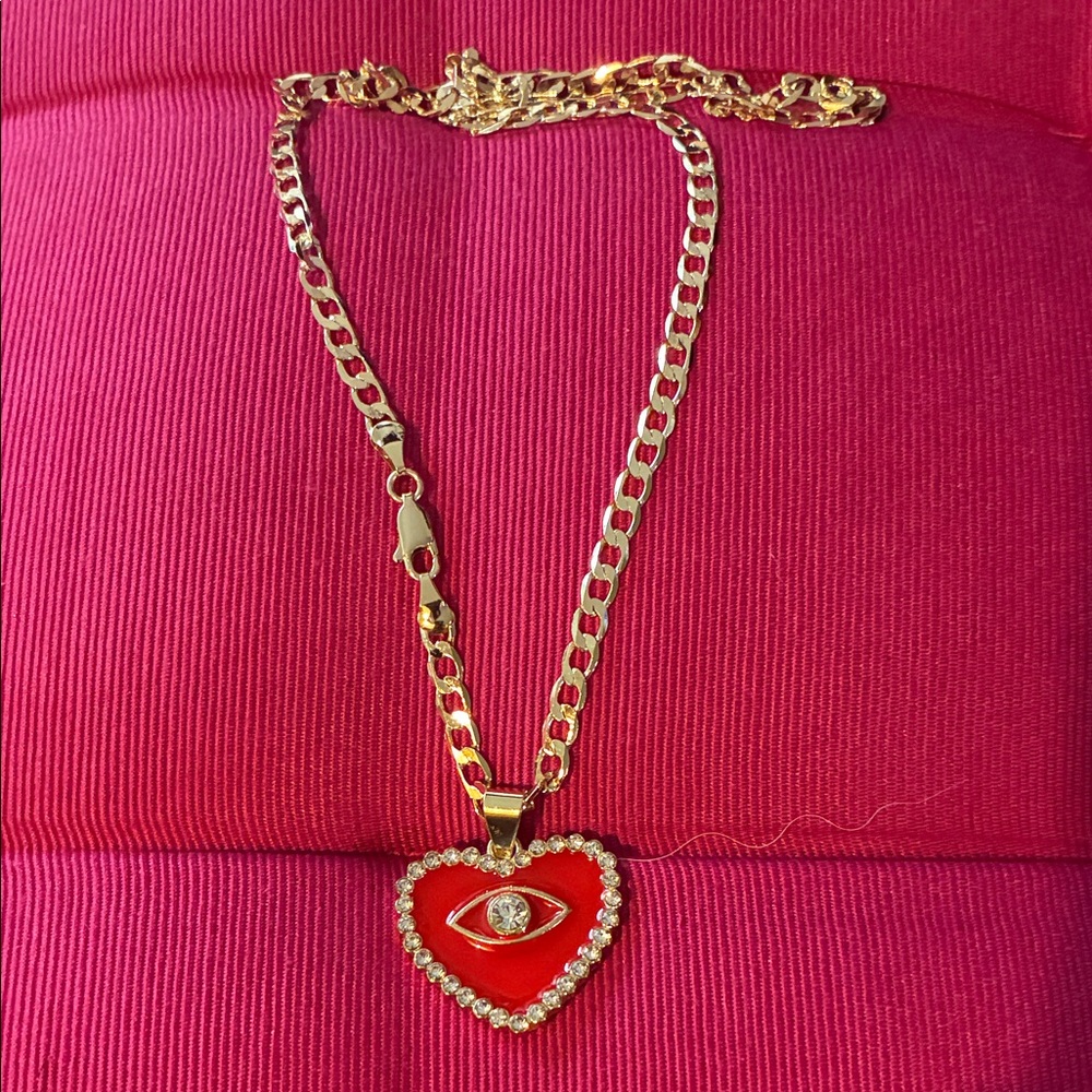 Unk Gold Chain Necklace with Red Heart Pendant